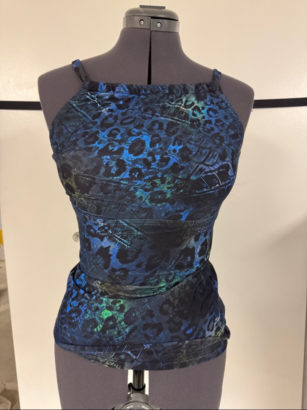 NWOT Blue & Black Animal-Print Halter Neck Swim Top